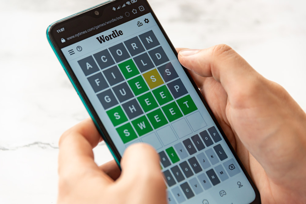 phone with word games app open