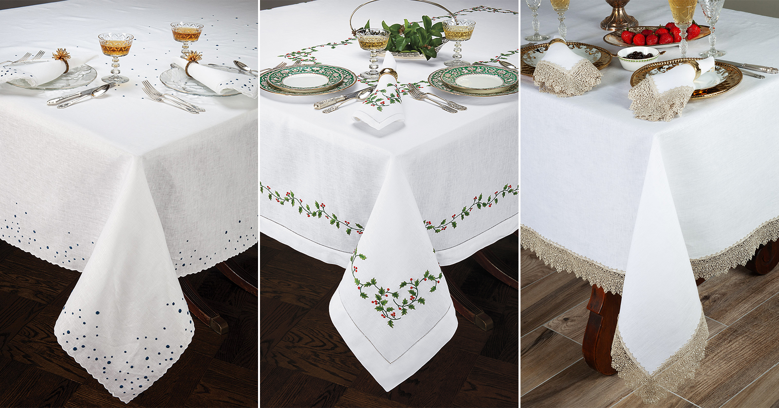 an image showing 3 different table linens