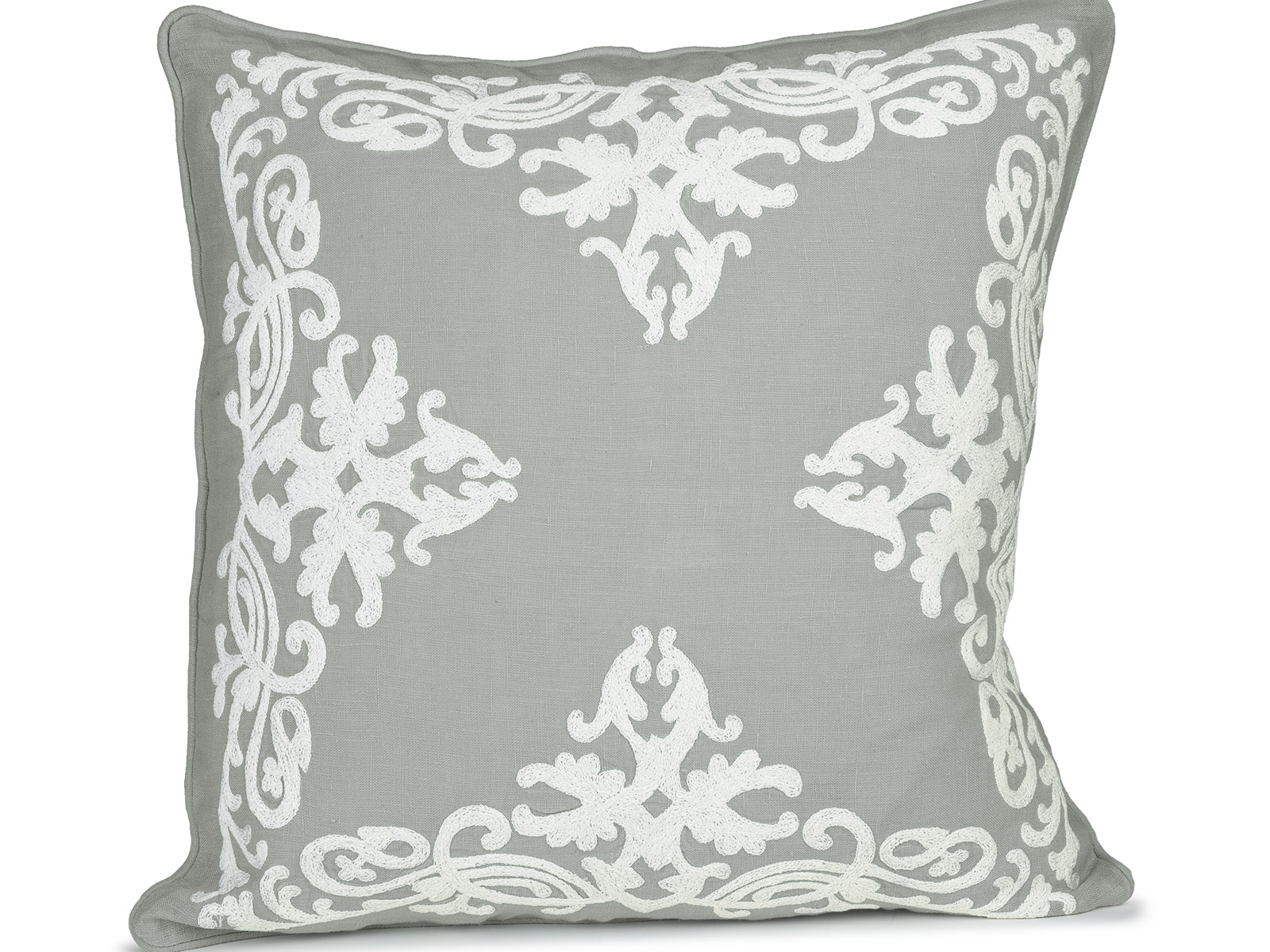 Image of the Grasslake decorative pillow with elegant embroidered pattern and soft neutral tones