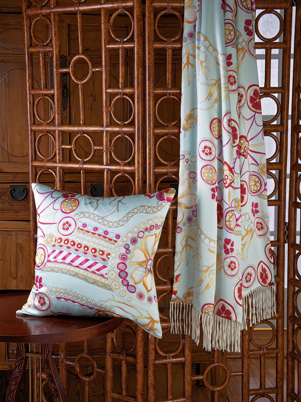 Image of the Marcella pillow throw featuring classic patterning and refined vintage-inspired styling