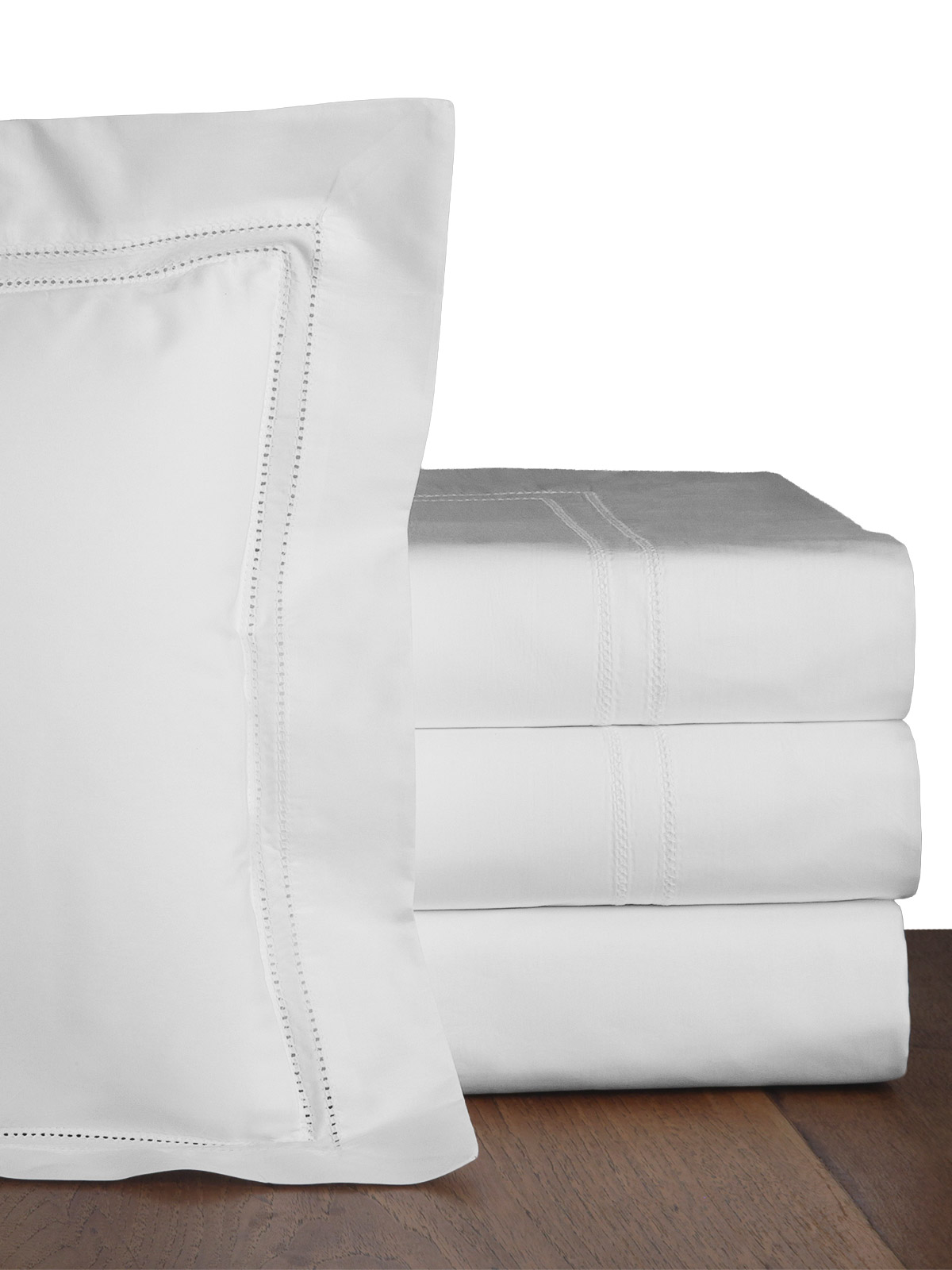 Image of the Angel Skin Luxury bedding collection featuring smooth white fabric with soft, luminous finish