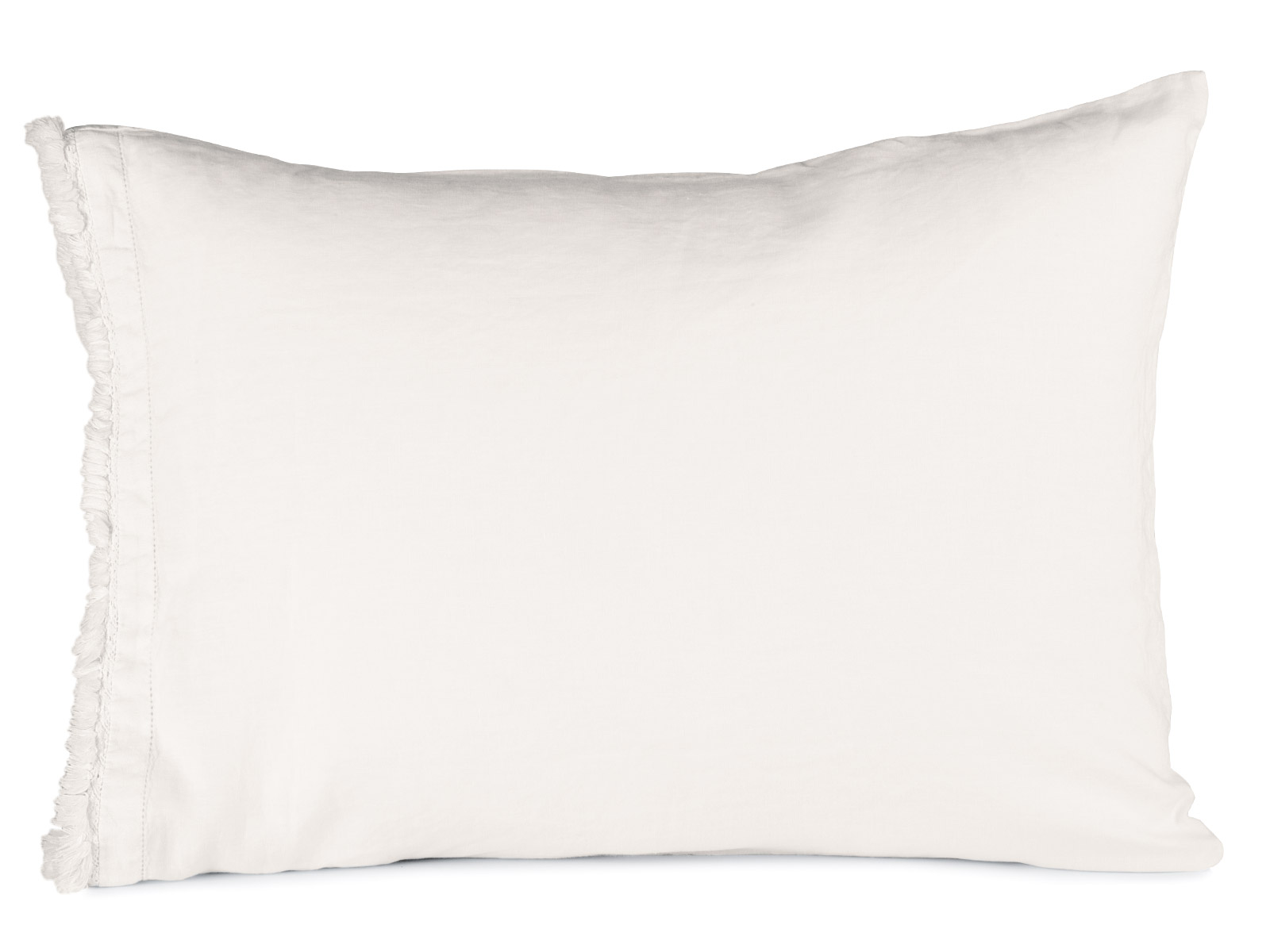 Image of the Legacy Linen Collection in Cloud White featuring pre-washed linen with hemstitching and refined frayed edges