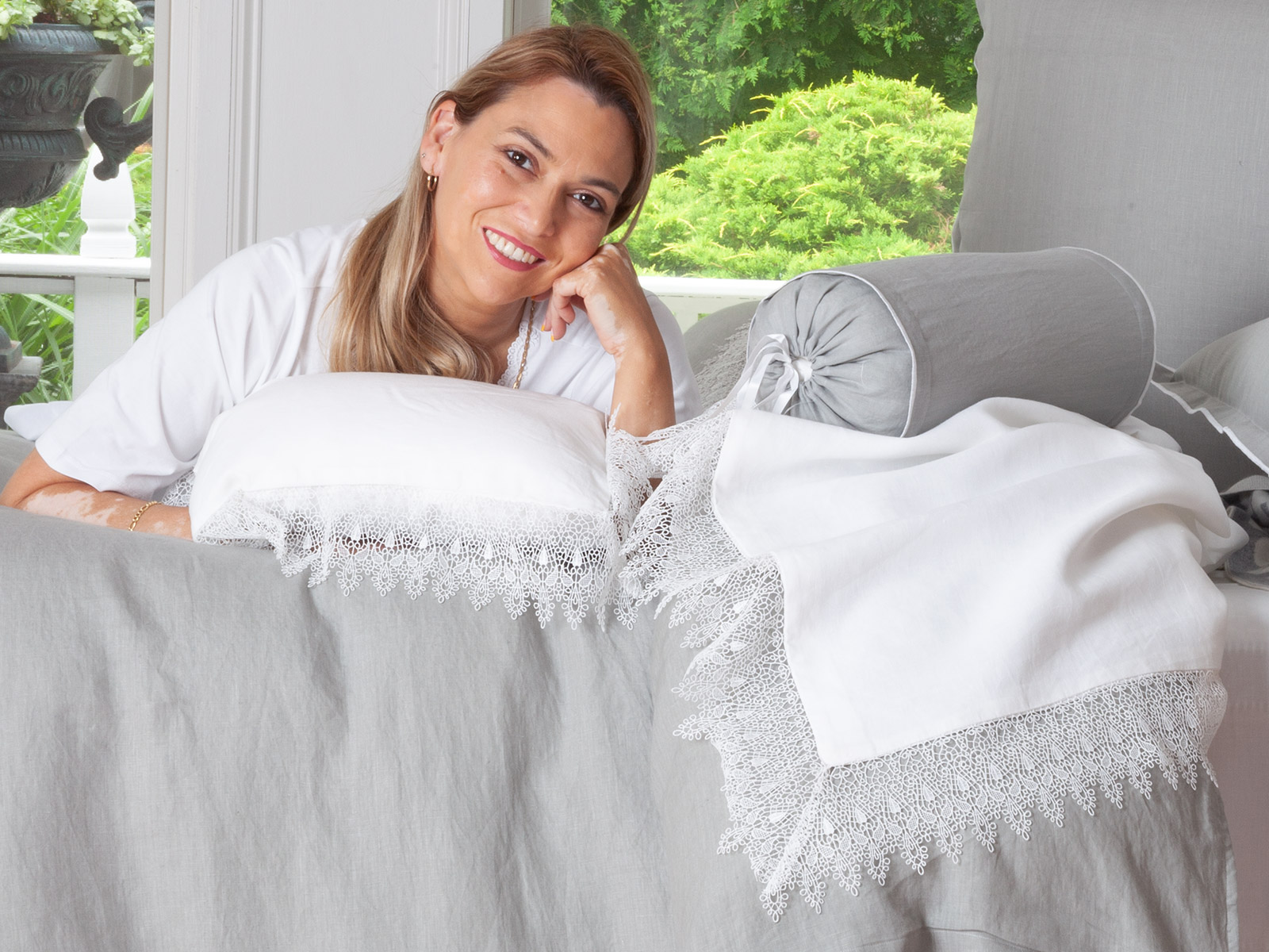 Image of the Beauchamp bedding collection featuring breathable cotton linens with smooth, calming texture