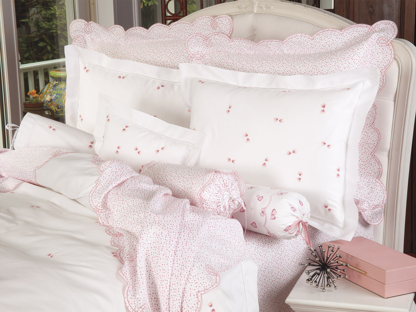 Heartfelt bedding featuring delicate romantic details, fine embroidery and an elegant soft color palette.