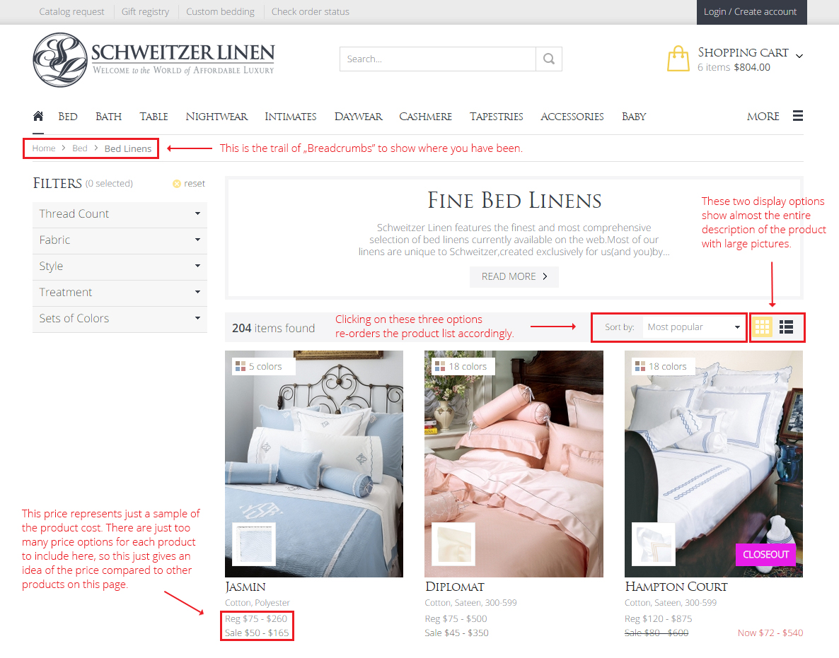 Tips on Using the Site Schweitzer Linen