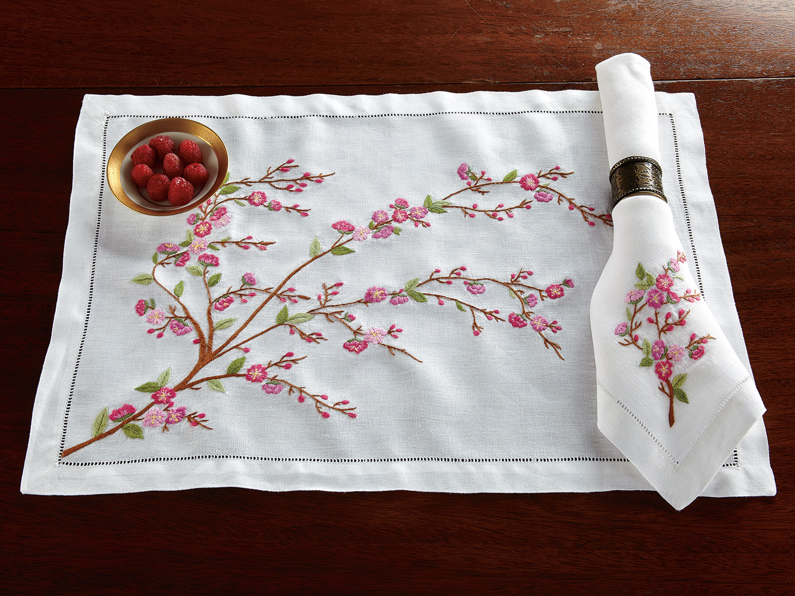 WOZO Spring Cherry Oriental Blossom Placemat Table Mat Paris Eiffel Tower France 12 x 18 Polyester Table Place Mat for Kitchen Dining Room 1 Piece
