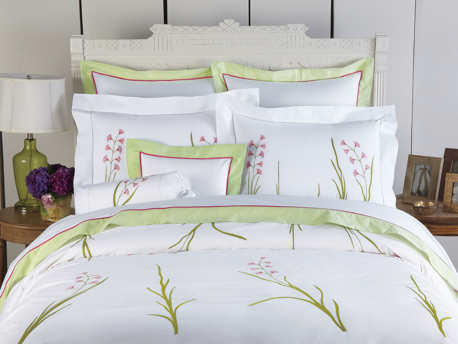 Bedding set Embroidery Convallaria majalis quilt cover flat sheet 2 pillowcases 