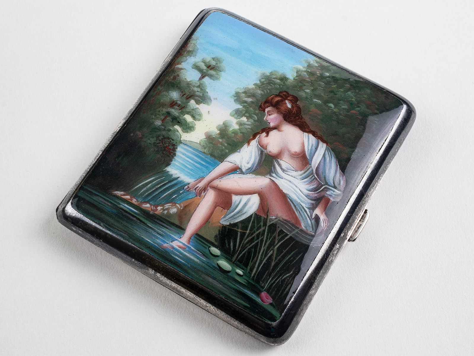 erotic cigarette case Alpaca Silver & Enamel Cigarette Case - Antiques